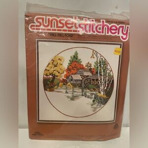 NEW Sunset Stitchery Crewel Kit 16"x16" Craft Charlene Gerrish Fall Mill Pond